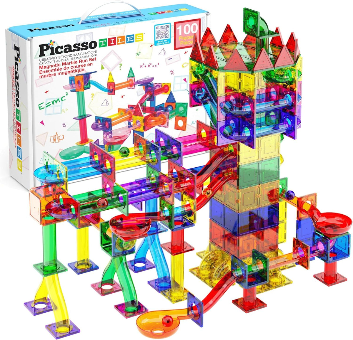 PicassoTiles 100-Piece Marble Run Magnetic Tile Set
