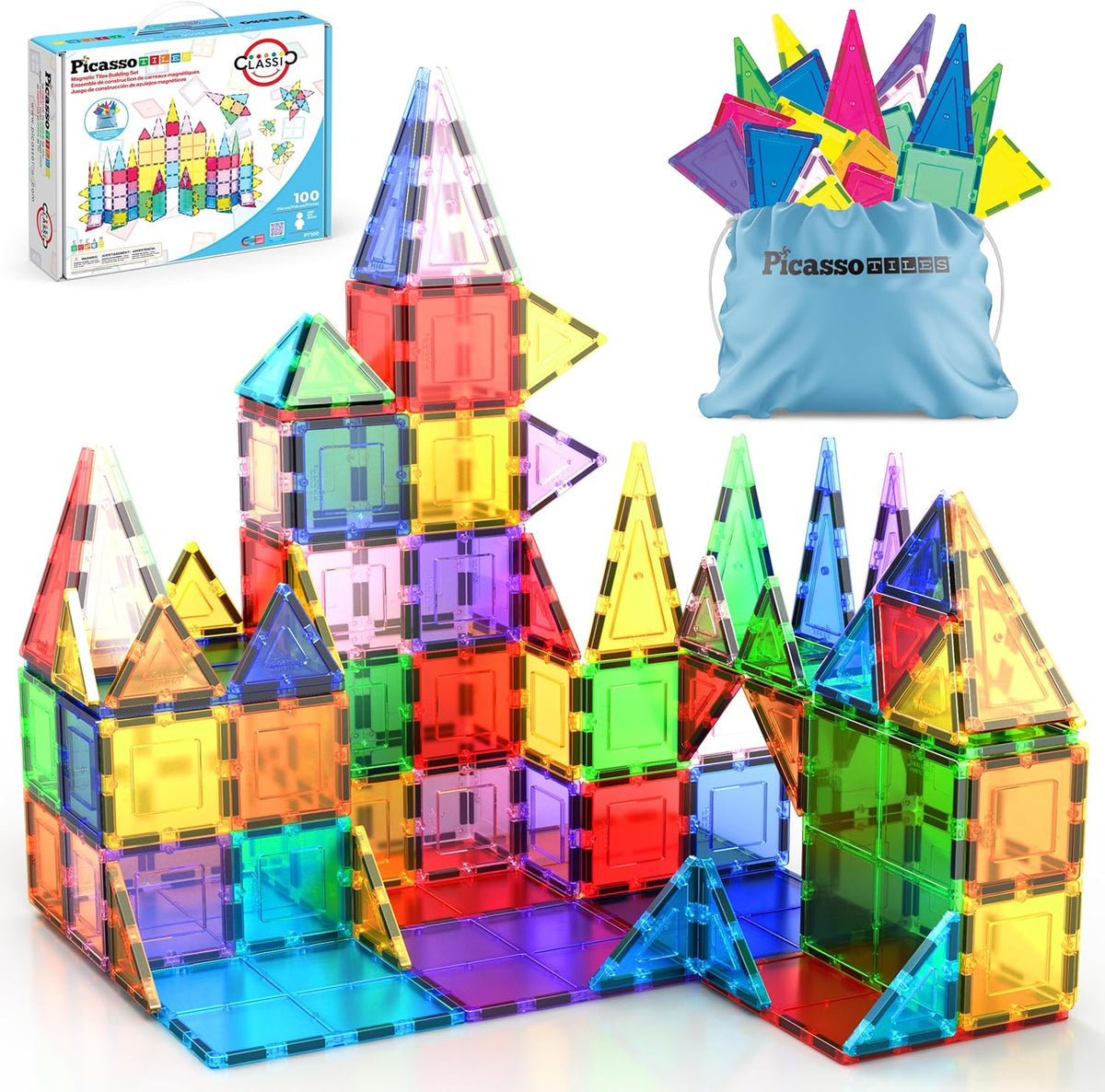PicassoTiles 100-Piece Magnetic Tile Set