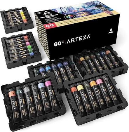 ARTEZA watercolor paint set with packaging on a white background