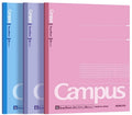 Three Campus graph-ruled notebooks in blue, purple, and pink, shown standing upright against a white background.