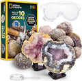 National Geographic geode crystal discovery kit with rocks, crystals, and goggles on a white background