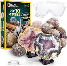 National Geographic geode crystal discovery kit with rocks, crystals, and goggles on a white background