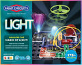 Snap Circuits Light kit packaging with colorful components and text on a blue background