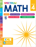 Spectrum Math Grade 4 book cover with colorful design and starburst graphic