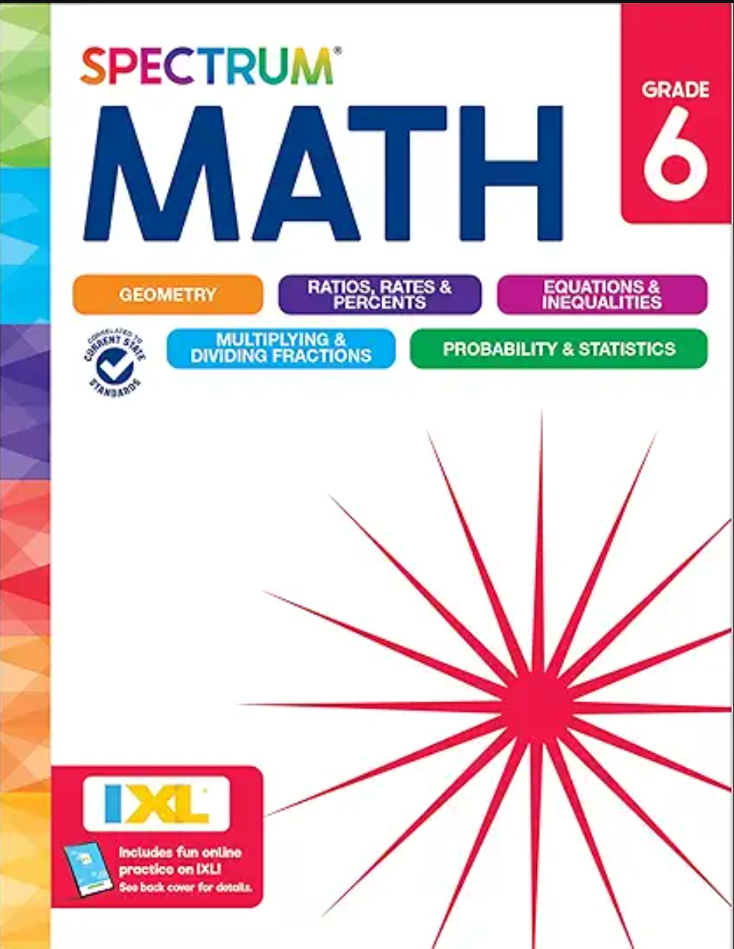 Spectrum Math Grade 6 book on a black background