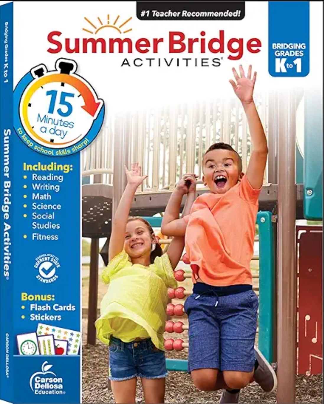 Summer Bridge Activities book cover with two children jumping, on a white background